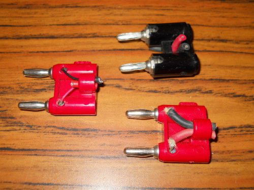 3)  dual banana plugs, stackable, insulated, black &amp; red w/ cable guide for sale