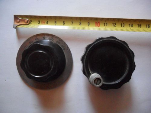 2 Genuine Vintage Dial Knobs (one of them with scale - made. by Crowe in USA)
