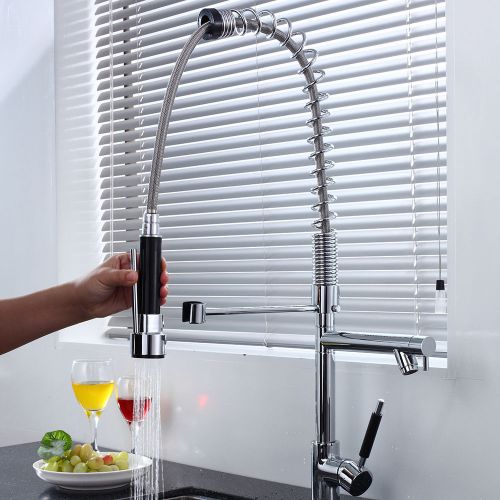 luxury 29 inch tall brass pull out spring kitchen sink faucet mixer tap