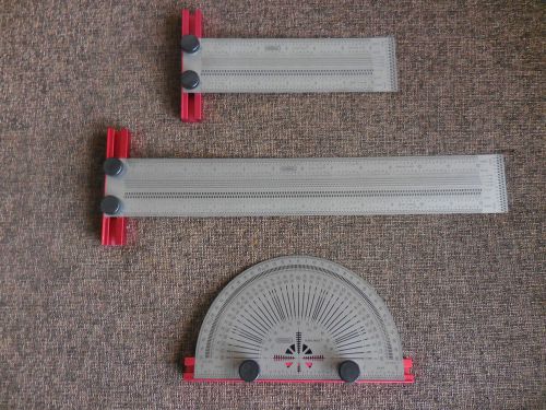 GENERAL STAINLESS STEEL THIN RULERS &amp; PROTRACTOR with T-BARS  3 different