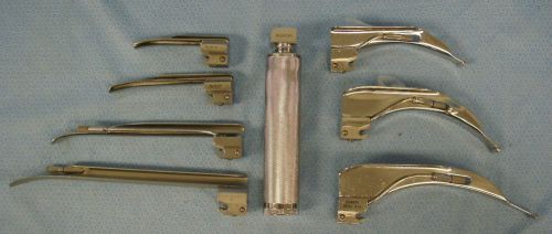 Rusch Laryngoscope Handle and 7 Assorted Size &amp; Mfg  Blades