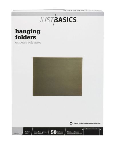 Just Basics Hanging File Folder, Letter, 1/5 Cut, Green, 50 Box