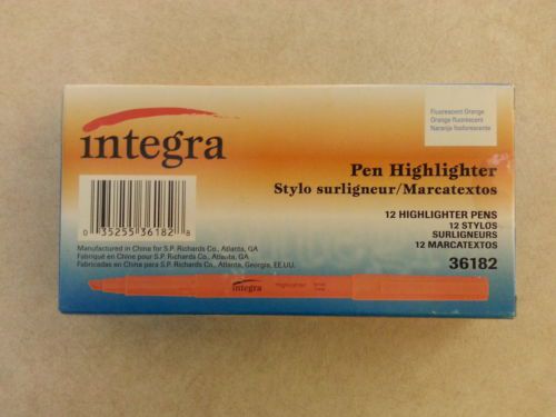 Integra 36182 Pen Style Highlighter, Chisel Tip, 12/PK, Fluorescent Orange