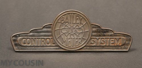 Vintage Stamped Metal Emblem, BAILEY METER CONTROL SYSTEM, Machine Age Design