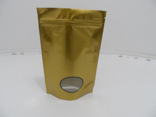50 Glossy Gold Metallic Mylar Stand Up Bags with Window 9&#034; x 5.5&#034; - New