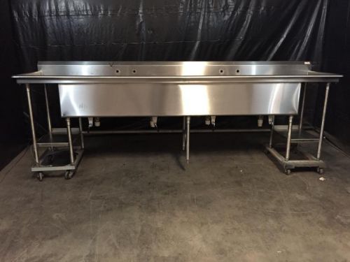Four Compartment Stainless Steel Sink w/ Two Drain Boards