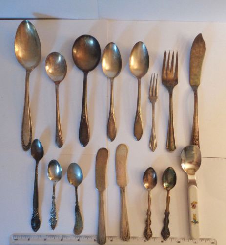 Lot of 15 Vintage Silver Plated Silverware Flatware &amp; one stainless childs spoon