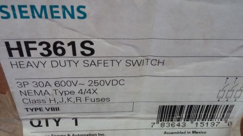 SIEMENS HF361S NEW IN BOX 3P 30A 600V FUSED NEMA 4X STAINLESS DISC SEE PICS #A76