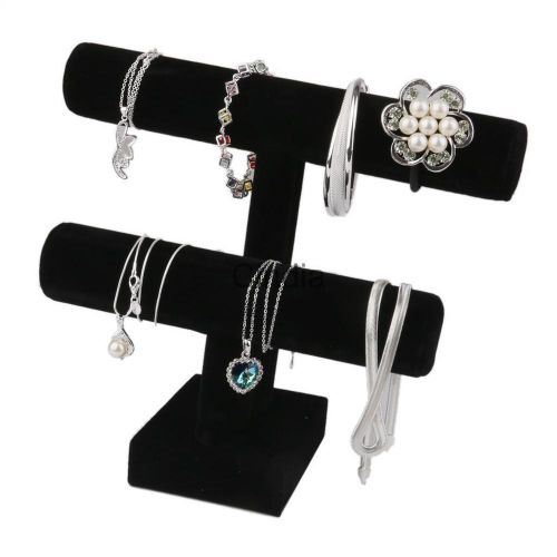 2 Tier T-Bar Necklace Bracelet Jewelry Display Stand Show Holder Organizer