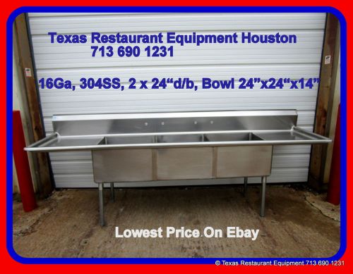 New  STAINLESS STEEL 3 Compartment Sink, 16Ga, bowl 24x24x14 2db, Houston, Texas