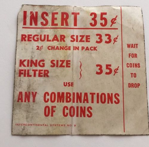Vintage Cigarette Vending Machine Decal 35 Cents