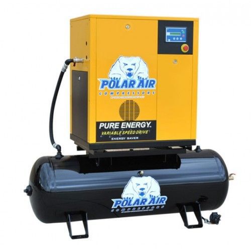 Industrial! polar air! 15hp 3 ph vsd rotary screw w/ 120 gallon tank for sale