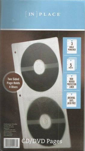 InPlace CD DVD Disc Poly Holder Storage Pages 5 Sheets 5&#034; x 10&#034; Archival Safe