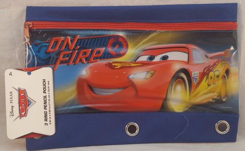 Disney Cars 3 Ring Binder Stationery Pencil Bag Pouch On Fire Blue