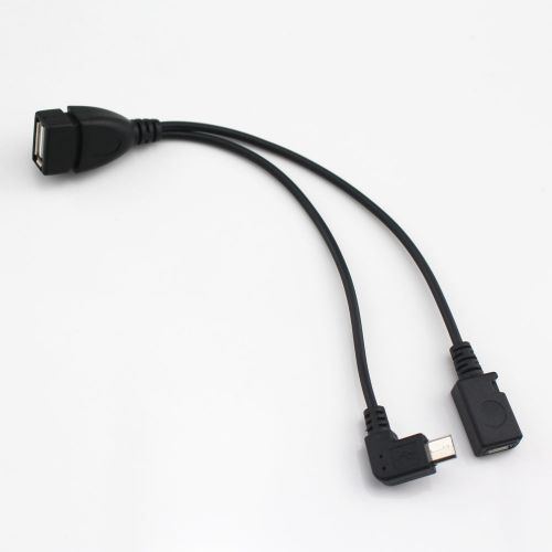 USB 2.0 A Female to Micro USB B left angled male + Micro 5 Pin female OTG cable