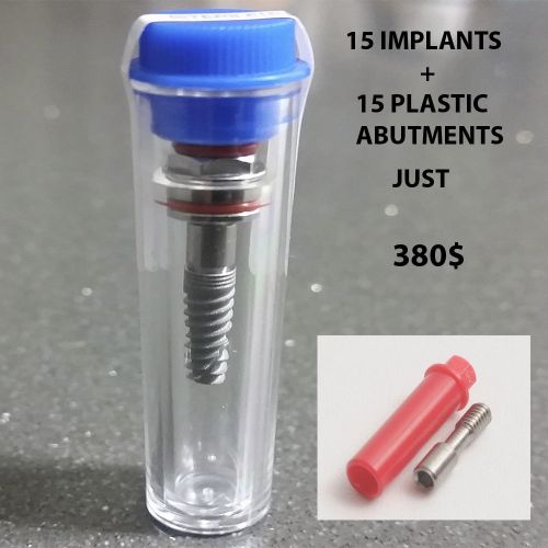 Lot of 15 ps dental spiral implant + 15 plastic abutment inter.hex system 380$ for sale
