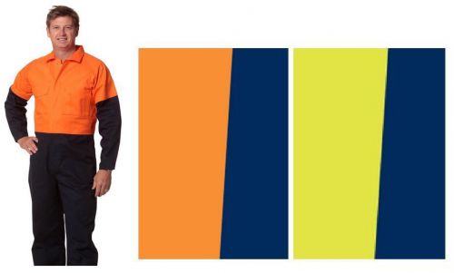 Mens two tone coverall overall fluro yellow orange navy work wear long sleeve for sale