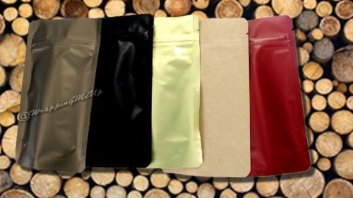 20 -8 oz ~red|black|bronze|gold|kraft combo coffee/tea/spice stand up pouch bags for sale