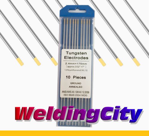 Weldingcity 1.5% lanthanated wl15 gold tig tungsten electrodes 3/32&#034; x 7&#034; x10 for sale