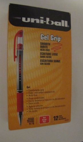 New 12 Uni-Ball Gel Grip Pens Red Medium 65452 Acid-Free Fade Water Resistant