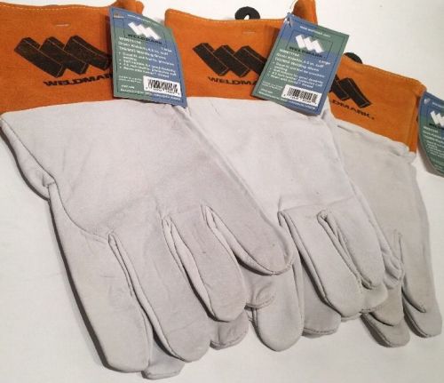 3 Pair Weldmark LARGE Grain Kidskin 4.5&#034; Cuff TIG/MIG Welding Gloves (B5)