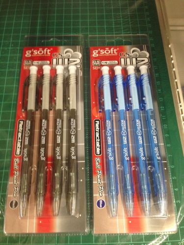 GSoft 4 + 4 W2 Semi Gel Ink Black + Blue Ball Point 0.5mm Retractable Smooth Pen