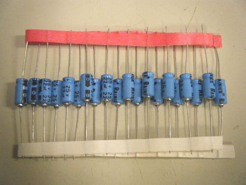 22 uf mfd 25 vdc electrolytic capacitor lots of 20 ea set - axial leads - fresh for sale