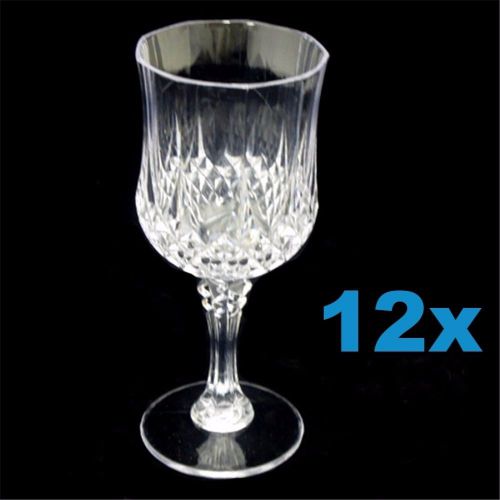 12 Premium Clear Plastic Reusable Wine Drink Glasses
