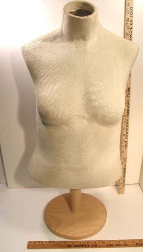 VINTAGE UPPER KNIT COVERED TORSO FEMALE MANNEQUIN ON WOOD BASE STORE DISPLAY