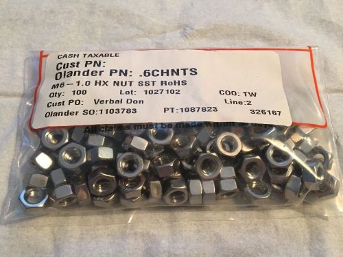 Nut Hex M6x1.0 Stainless 100 Pcs