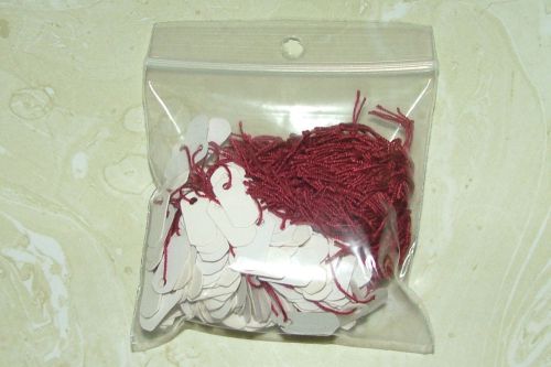 BAG OF 200 SMALL JEWELRY STRING TAGS WITH PURPLE STRING 1/2&#034; X 1/4&#034;