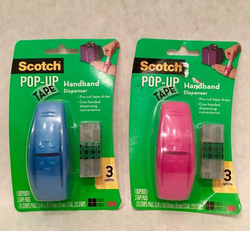 2 NEW Scotch Pop-Up Tape Handband/Hand Dispensers with 75 Tape Strips each