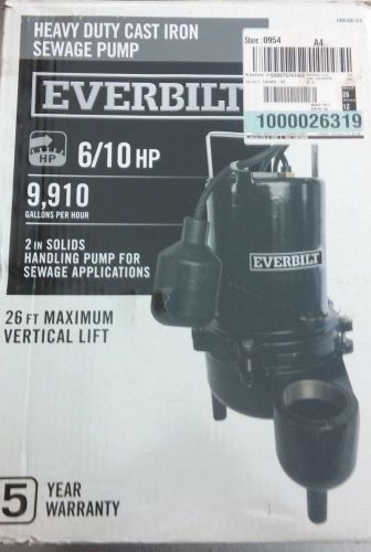 Everbilt ese60w-hd 6/10 hp heavy duty cast iron sewage pump 1000 026 319 for sale