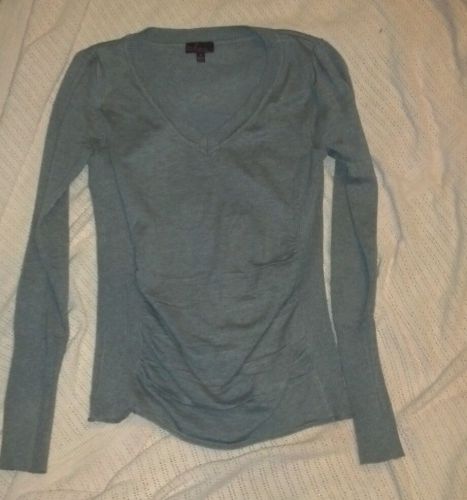 Takeout Gray Ruched Sweater MED 8/10 shirt v-neck top - Sexy, Flattering Fit!