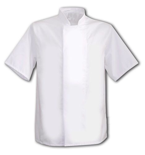 New white chef jacket, coat short sleeve, concealed buttons, tunic, apron ins07a for sale
