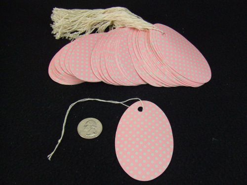 500 Large Oval Pink With Grey Dots String Tags Price/Gift Tags 3 1/4&#034; x 2 1/4&#034;