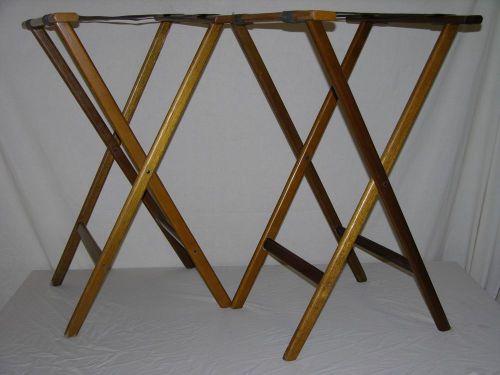 Lot of 2 Restaurant Equipment  WOODEN FOLDING TRAY STANDS 30&#034; tall