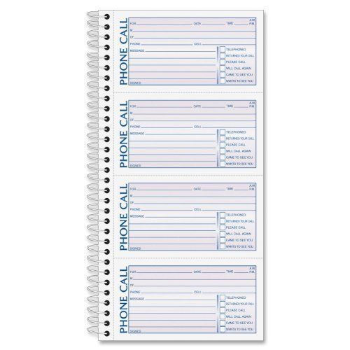 Adams spiral bound phone message book, carbonless duplicate, 4 messages per for sale