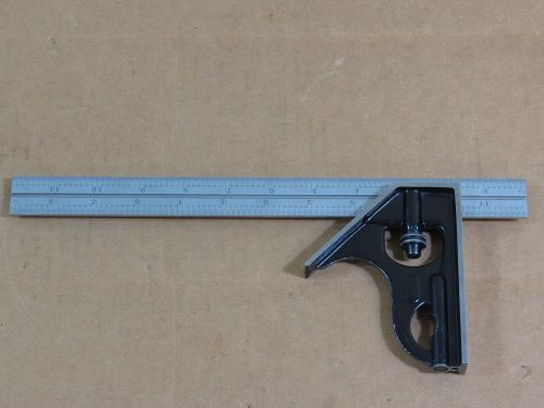 Starrett 12&#034; Combination Square,16R,Grad,1/100,1/50,1/32,1/64,Hardened Rule