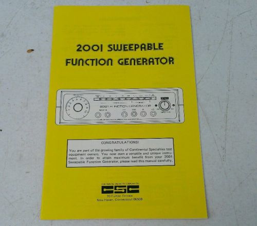 OEM Continental Specialties 2001 Sweepable Function Generator manual w/Schematic