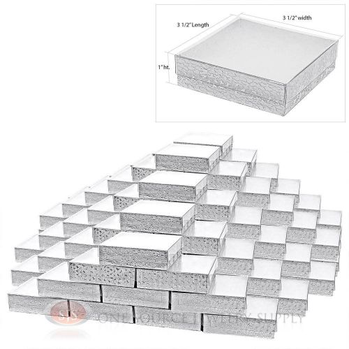 100 Silver Foil View Top 3 1/2&#034; X 3 1/2&#034; Cotton Filled Gift Boxes Jewelry Box