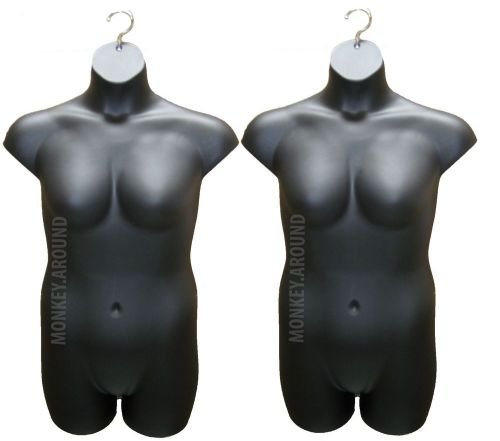 Set 2 mannequin black torso form plus size 1x 2x female displays + w/hook hanger for sale