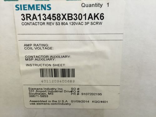 Siemens 3RA13458XB301AK6 Reversing Contactor