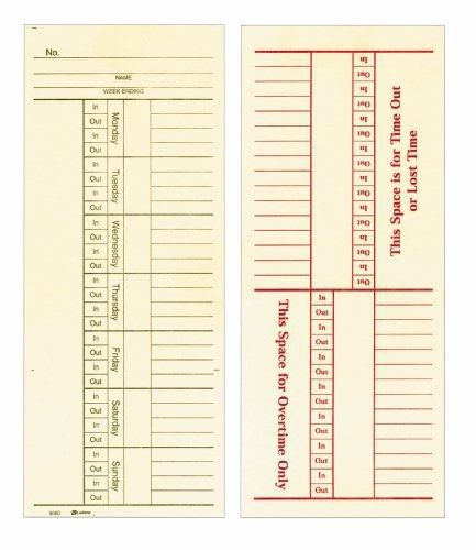 Adams Time Cards, Weekly, Overtime Format, 3.4 x 9 Inches, Manila, 2-Sided, 200