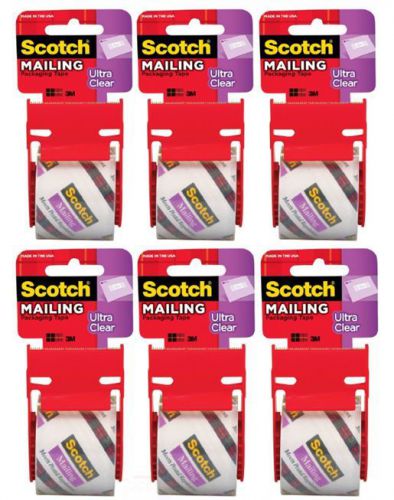 6 PACK Scotch Ultra Clear Mailing Packaging Tape with dispenser, 1.88 x 800 in.