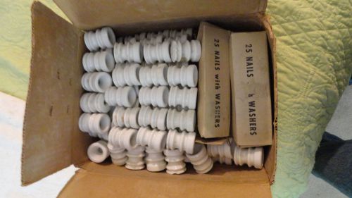 100 Sears Electric Fence Insulators, with Nails &amp; Washers