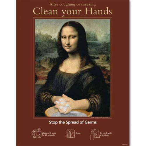 11&#034;H x 14&#034;W Mona Lisa Says Clean Your Hands 1 ea