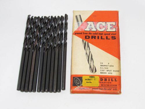 12 new ACE DRILL #F Extra Length Twist Drills bits black oxide 135 Split Point
