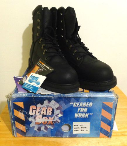 New &#034;gear box-item # 835 black leather work boots, size 7-1/2  2e&#034; nice! for sale