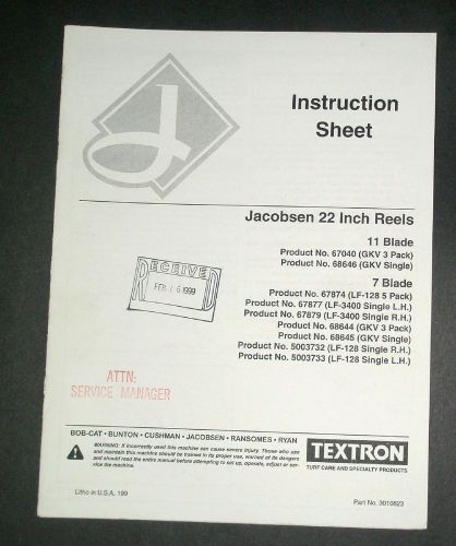 JACOBSEN 22 inch REELS - INSTRUCTION SHEET / REPAIR / PARTS - NICE!!